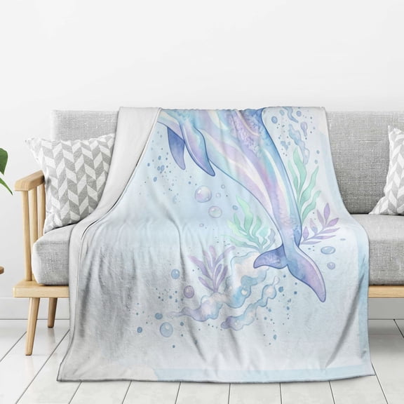 Dolphin Blanket Unique Watercolor Aquatic Life Print Blanket for Bedding, Warm Room Decoration 50x40