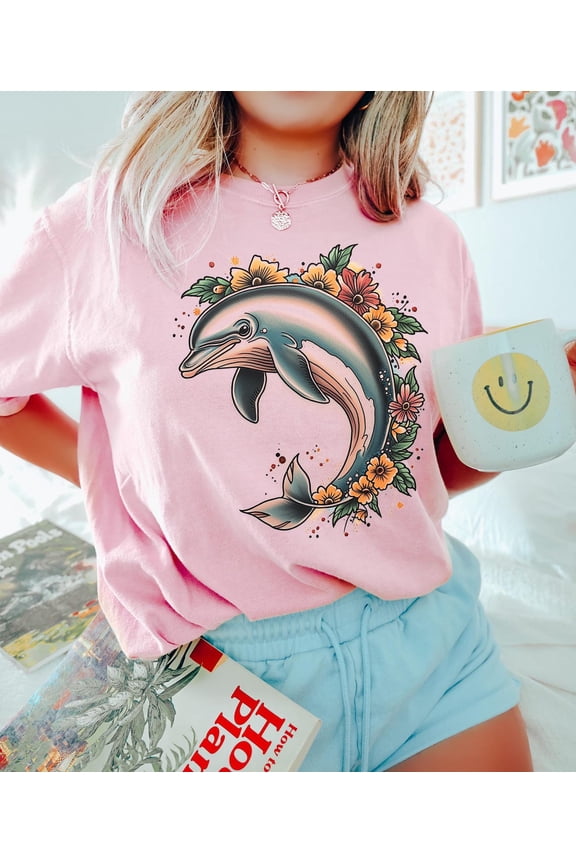 Dolphin Boho Floral Trendy Lover Cozy Women Apparel T-Shirt - All Size S-5XL