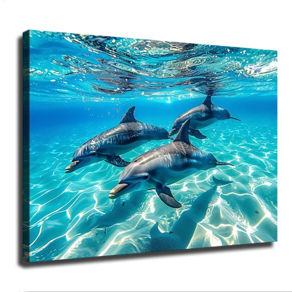 Dolphin Bottlenose Dolphin Underwater Picture Marine Life Print Poster Picture HD Print Poster Retro Painted Modern Home Bedroom Room Aesthetic Decoration Canvas Art