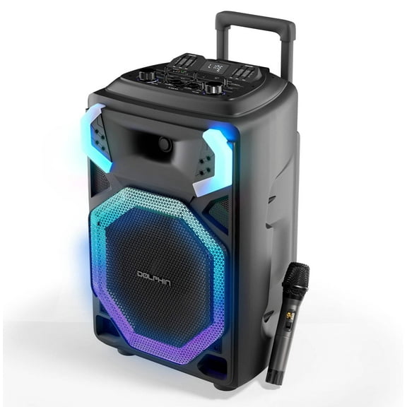 Dolphin BoxParty 3115  15 Bluetooth Party Speaker, 60W RMS, X-BASS, WaveSync, LED Lights, UHF Mic Remote, Portable with Rechargeable Battery