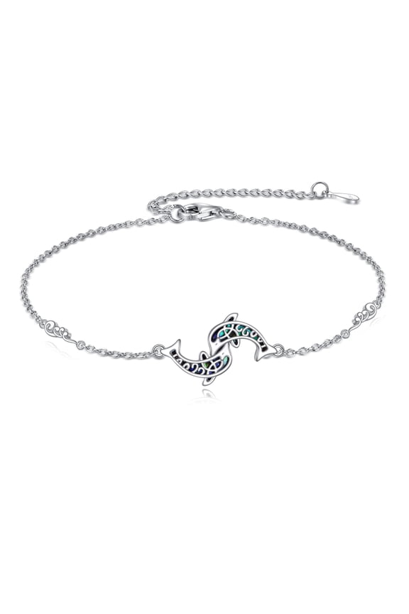 Dolphin Bracelet 925 Sterling Silver Best Friend Double Dolphin Bracelet Waves Ocean Jewelry Gifts for Women