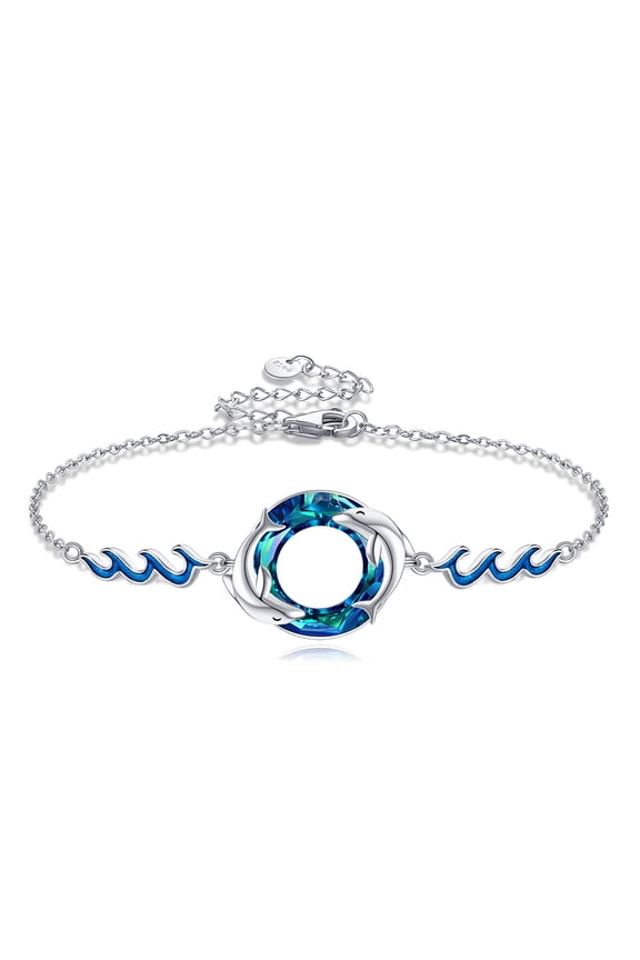 AOBOCO Dolphin Bracelet 925 Sterling Silver Best Friends Double Dolphin Spindrift Bracelets Cute Animal Jewelry for Women