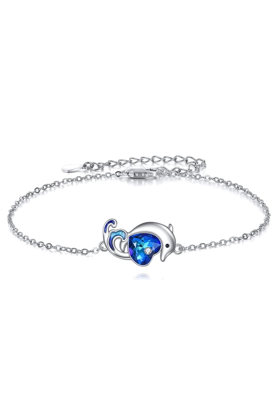 Dolphin Bracelet 925 Sterling Silver Dolphin Link Bracelet Ocean Animal Jewelry Gift for Women
