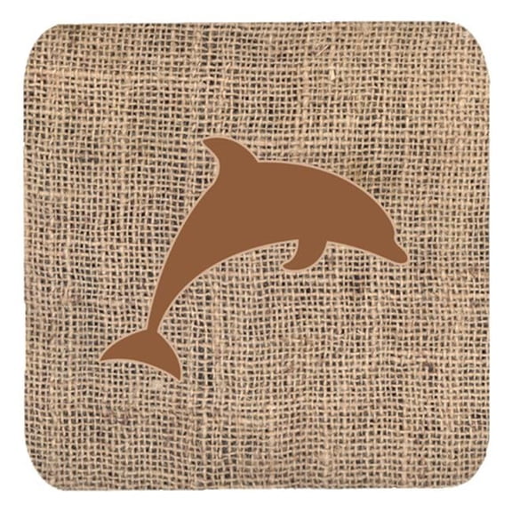 Dolphin Burlap And Brown Foam Coasters