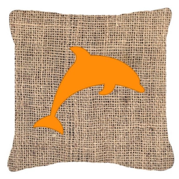 Dolphin Burlap and Orange Indoor & Outdoor Decorative Fabric Pillow - 18 x 18 in.