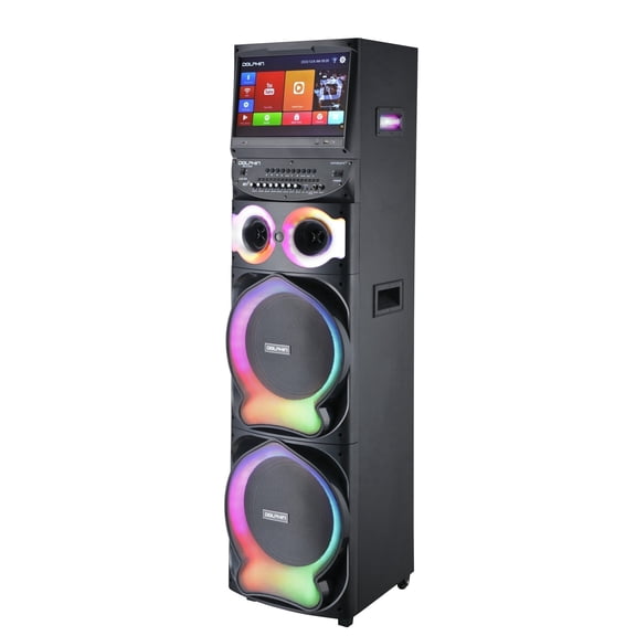 Dolphin XL-2120 KaraokeBox Dual 12" Bluetooth Karaoke Speaker 200W Powerful Bass, 15" Smart Android Touchscreen, HDMI Output, WiFi, 2 Wireless Mics Perfect for Parties, DJs, and Events