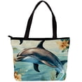 thumbnail image 1 of Dolphin Canvas Leather Mix Tote Bag - Twill Sponge Jeanette Hand-held Shoulder Bag 30x10.5x39cm/11.8x4.1x15.4in, 1 of 5