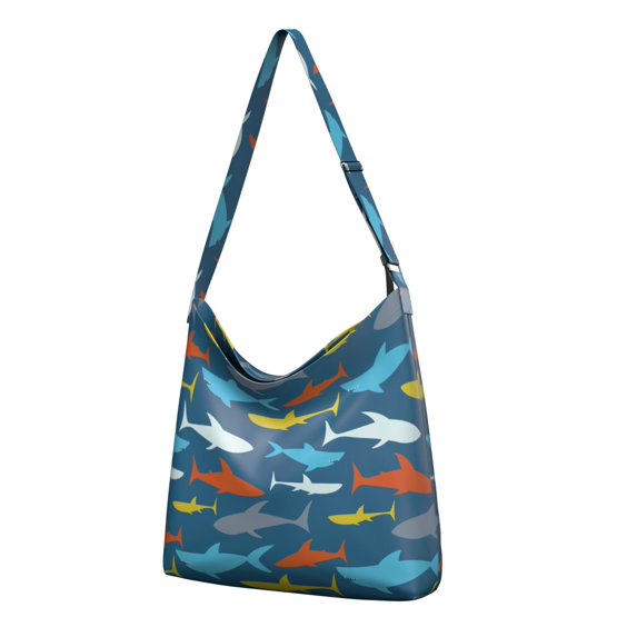 Dolphin Canvas Shopping Bag – Nautical Cute Cartoon Underwater Marine Life with Abstract Ocean and Tropical Sea Design, Durable and Reusable