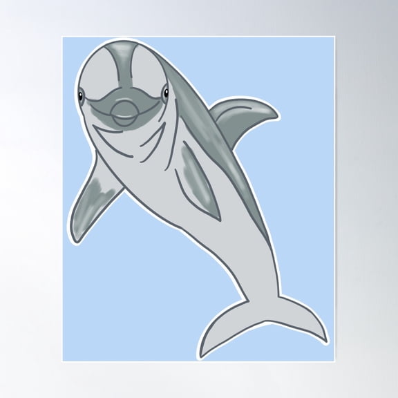 Dolphin - Cartoon Poster Wall Art, Modern Wall Decor For Living Room Bedroom, 8x12 UNFRAMED