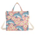 thumbnail image 1 of Dolphin Cartoons and Daisy Flower Corduroy Tote Bag Handbag Large Messenger Bag Shoulder Crossbody Zipper Bag Purse, 1 of 1