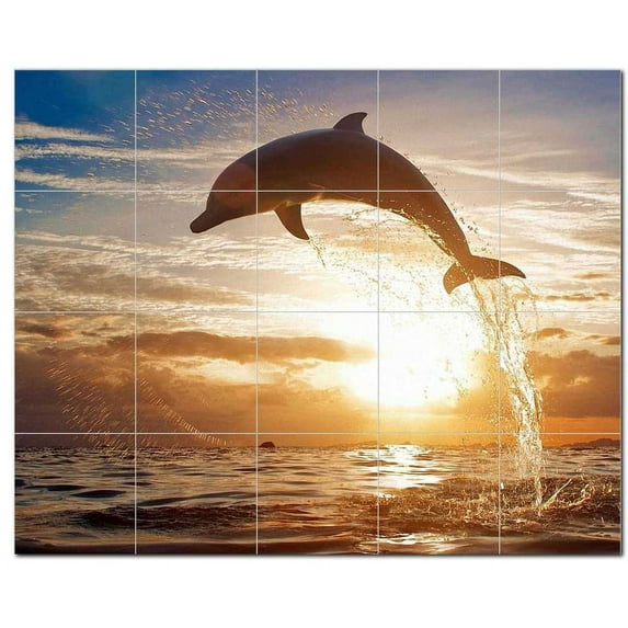 Dolphin Ceramic Tile Mural Kitchen Backsplash Bathroom Shower, 402788-S54