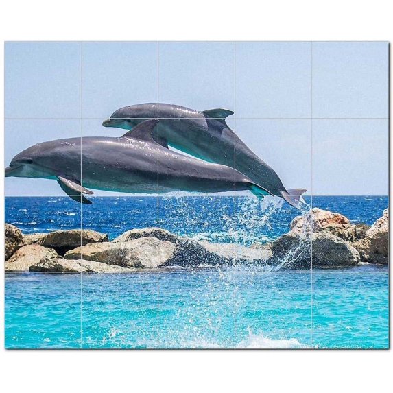 Dolphin Ceramic Tile Mural Kitchen Backsplash Bathroom Shower, 402822-M54