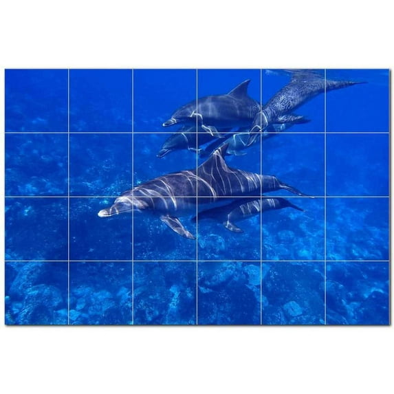 Dolphin Ceramic Tile Mural Kitchen Backsplash Bathroom Shower, 402824-S64