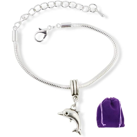 Dolphin Charm Bracelet | Dolphin Stainless Steel Snake Chain Charm Bracelet