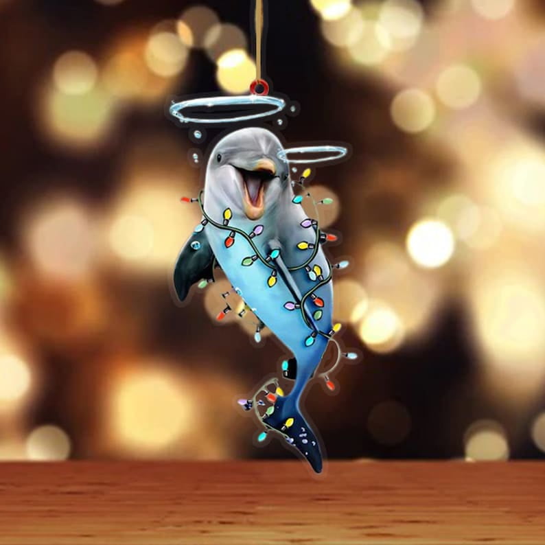 Dolphin Christmas Light Hanging Ornament, Funny Dolphin Ornament, Sea