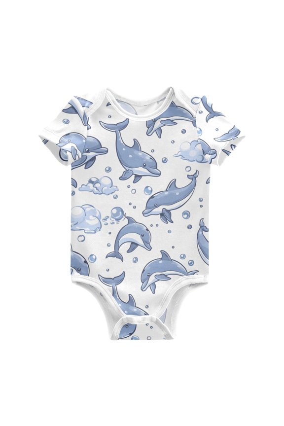 Dolphin Cloud Bubble Pattern Baby Bodysuits 100% Cotton Short Sleeve for 0-24 Months Baby Golf Outfit 9Months