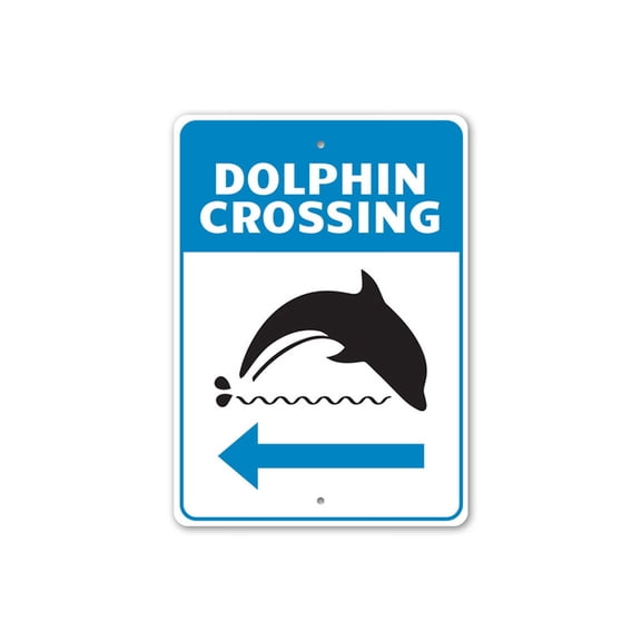 Dolphin Crossing This Way Beach Arrow Sign, Dock Sign, Beach House Aluminum Metal Decor Sign - 4x18 inches