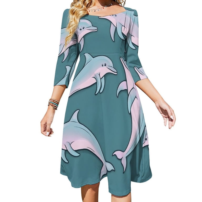 Dolphin Dark Blue Background-4 Sweetheart Knot Flared Dress Fashion Design Large Size Loose Dress Spring Summer Women Dress - Walmart.com Dolphin Dark Blue Background-4 Sweetheart Knot Flared Dress Fashion Design Large Size Loose Dress Spring Summer Women Dress - Walmart.com