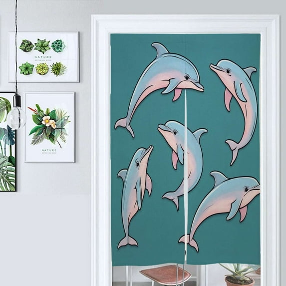 Dolphin Dark Blue Background Door Curtain Nordic Living Room DoorCurtain Porch Partition Curtain Kitchen Rative Half Curtain