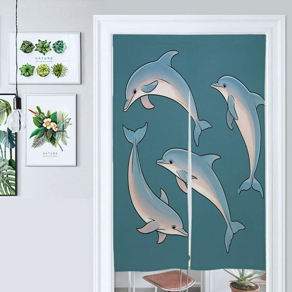 Dolphin Dark Blue Background Door Curtain Nordic Living Room DoorCurtain Porch Partition Curtain Kitchen Rative Half Curtain