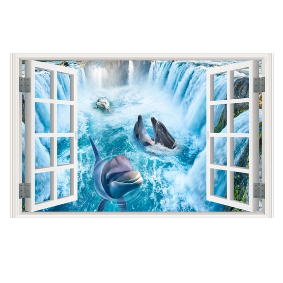 Dolphin Decals 3D Effect Window Wall Stickers 14.5"x23.2" Home Decoration Art Mural Stickers Vinyl Peel and Stick