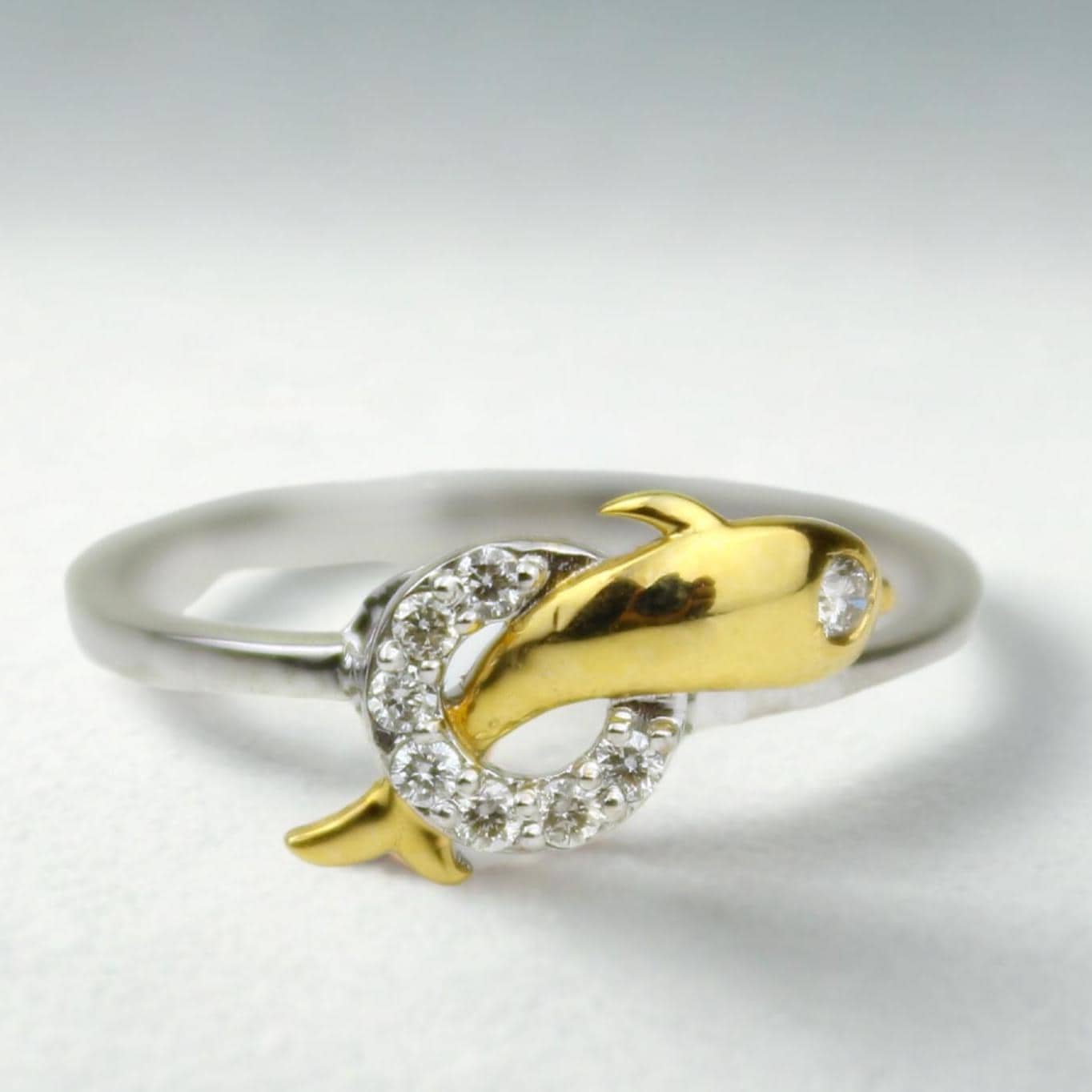 Dolphin Diamond Ring, 14k Solid Gold Fish Ring, Natural Diamonds ...