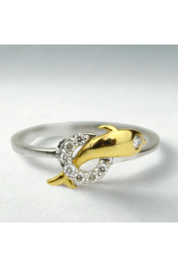 Dolphin Diamond Ring, 14k Solid Gold Fish Ring, Natural Diamonds, Everyday Diamond Jewelry, Ready To Ship, Women's Day Gift