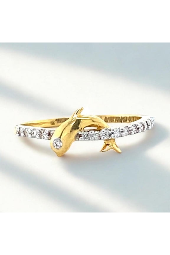 Dolphin Diamond Ring, 14k Solid Gold Fish Ring, Natural Diamonds, Everyday Diamond Jewelry, Stackable Ring, Ready To Ship, Women's Day Gift