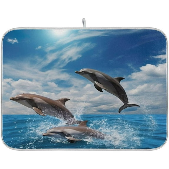 Dolphin Dish Drying Mat, Absorbent Microfiber Pad Protector For Kitchen Counter Top Mat Dish Drainboard 18x24in Home Decor