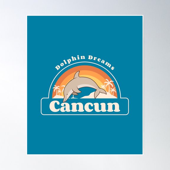 Dolphin Dream Cancun Poster Wall Art, Modern Wall Decor, 8x12 UNFRAMED