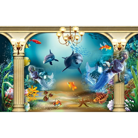 Dolphin Dreamland Canvas Art Deep Ocean Picture Wall Art Blue Sea Framed Painting Wall Decor For Home Office Bedroom Reeady to Hang