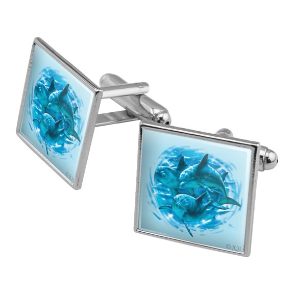 Dolphin Dudes Diving Square Cufflink Set - Silver or Gold
