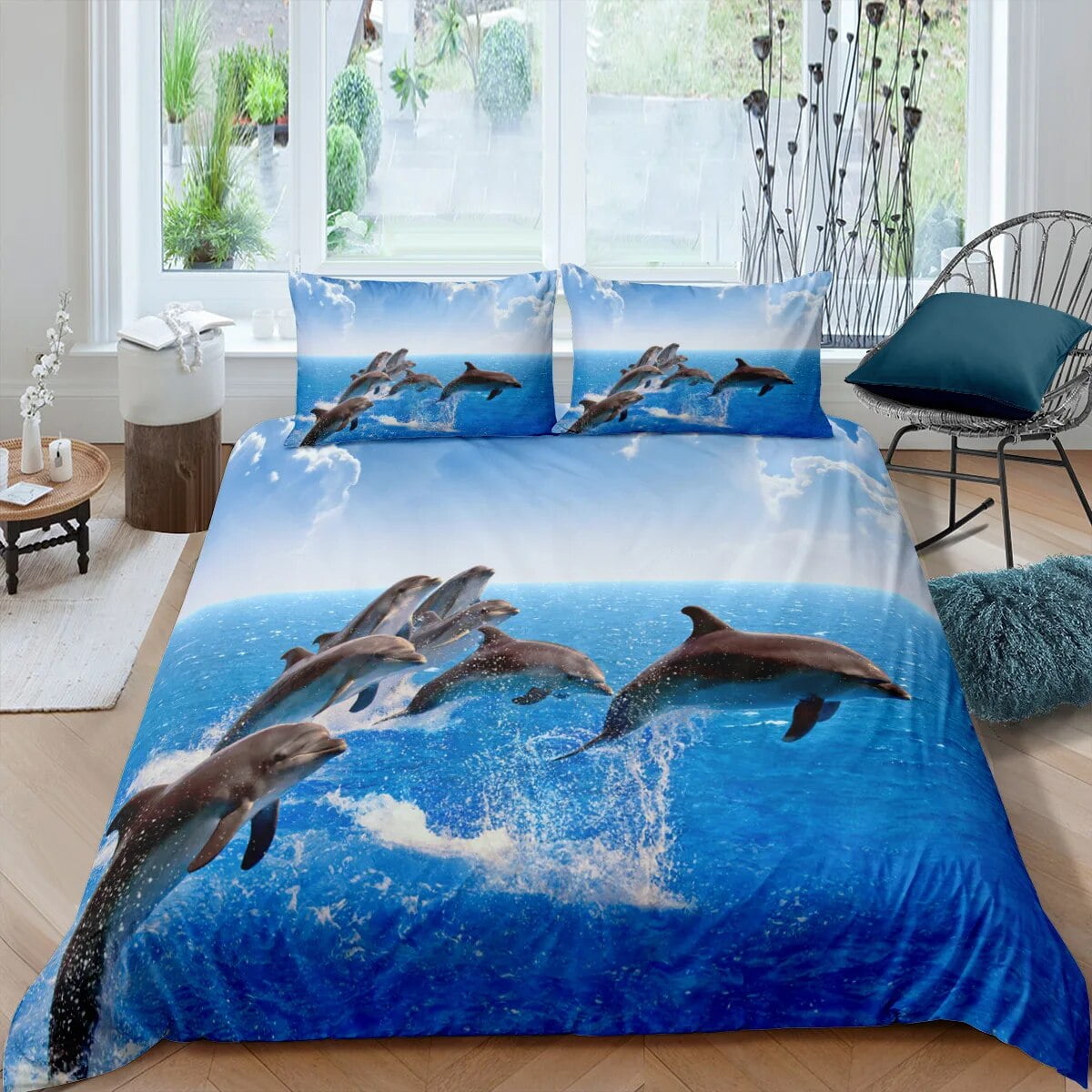 Dolphin Duvet Cover Set 3D Fish In Blue Sea Cute Animals King Twin Full dolphin-duvet-cover-set-3d-fish-in-blue-sea-cute-animals-king-twin-full