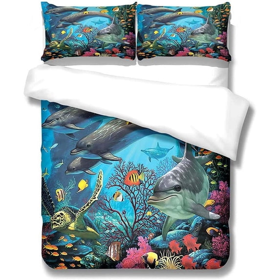 Dolphin Duvet Cover Set,Bedding Set for Kids and Adult, Home Decor, Full Size
