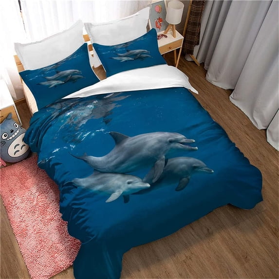 Dolphin Duvet Cover Set,Bedding Set for Kids and Adult, Home Decor, Queen Size