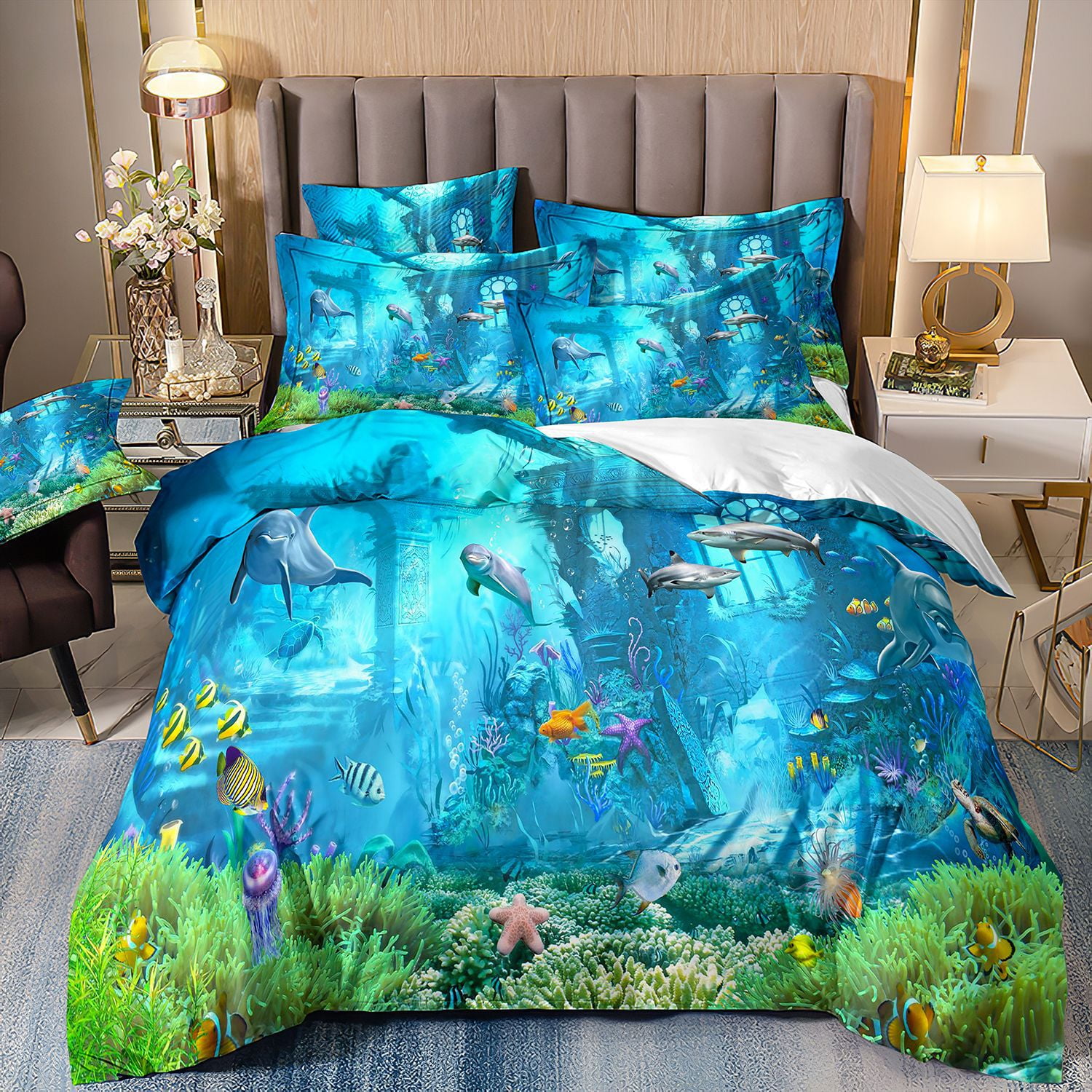 Dolphin Duvet Cover Twin Full Queen King Size Sea Turtle Bedding Sets