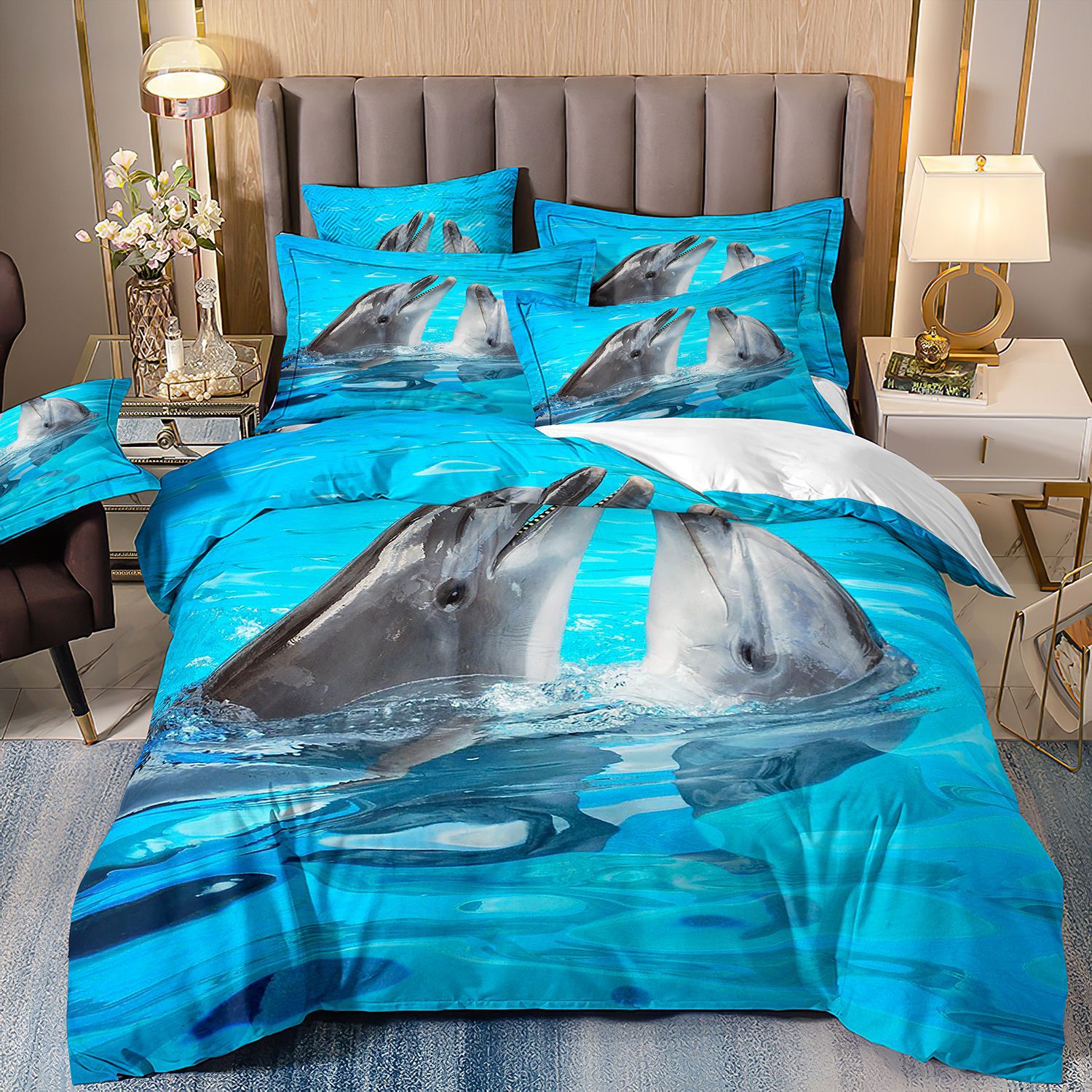 Dolphin Duvet Cover Twin Full Queen King Size Sea Turtle Bedding Sets