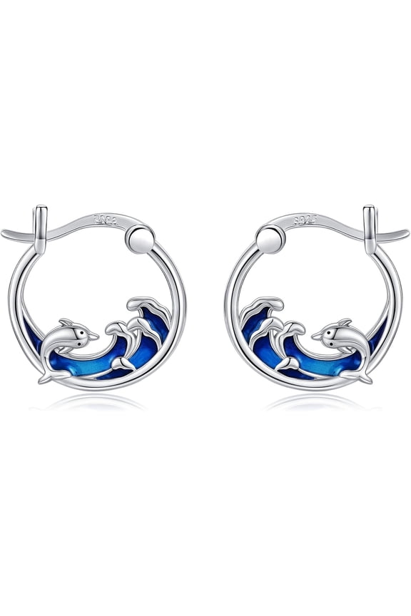 Dolphin Earrings for Women 925 Sterling Silver Wave Dolphin Earrings Ocean Jewelry Gifts