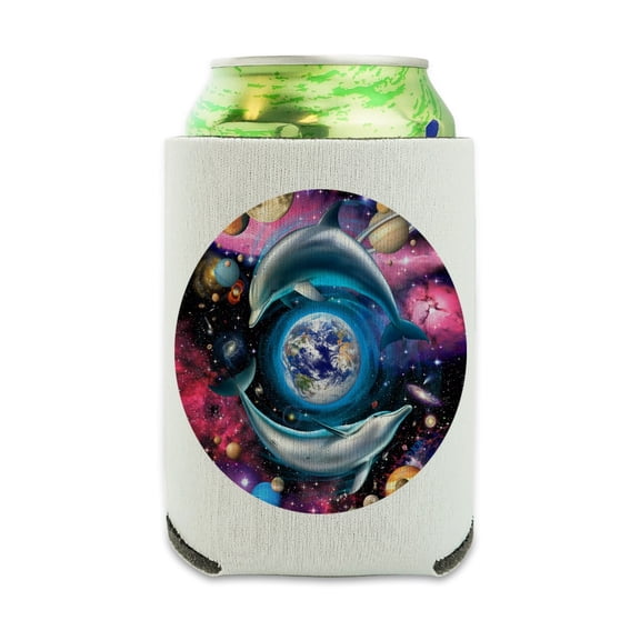 Dolphin Earth World Solar System Yin Yang Can Cooler - Drink Sleeve Hugger Collapsible Insulator - Beverage Insulated Holder