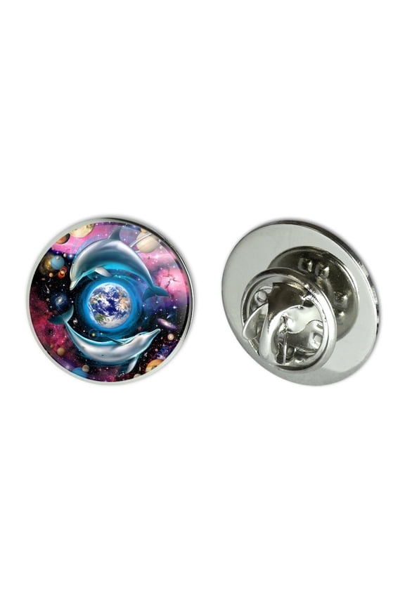Dolphin Earth World Solar System Yin Yang Metal 0.75" Lapel Hat Pin Tie Tack Pinback