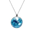 thumbnail image 1 of Dolphin Elegant Glass Circular Pendant Necklace - Stylish Necklaces for Women, 1 of 5
