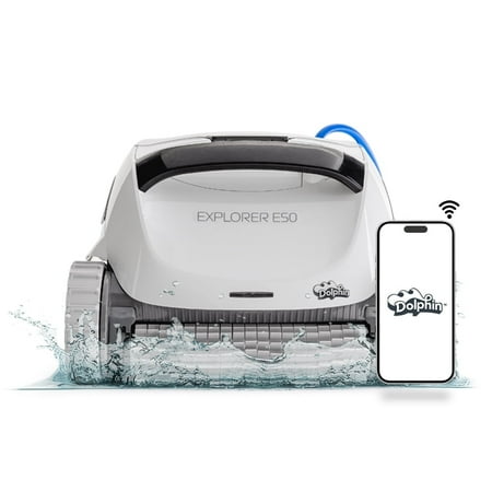 Dolphin - Explorer E50 Wi-Fi Automatic Robotic Pool Vacuum Cleaner, Waterline Scrubber Brush, Ideal for Pools Up to 50ft in Length - Wi-Fi Connectivity