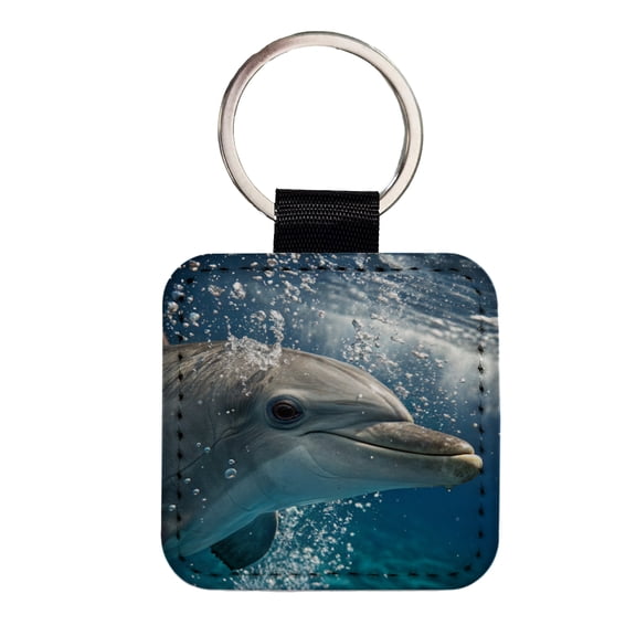 Dolphin Eyes Close Up Ocean Faux Leather Square Keychain