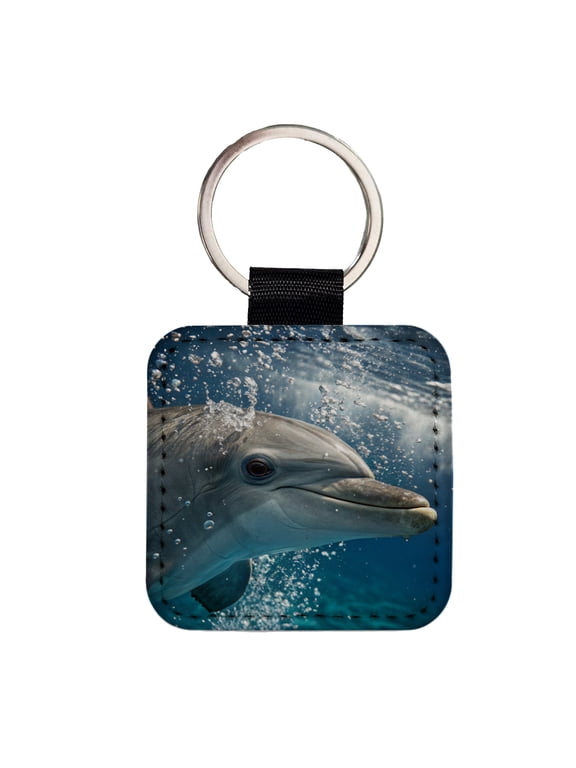 Dolphin Eyes Close Up Ocean Faux Leather Square Keychain