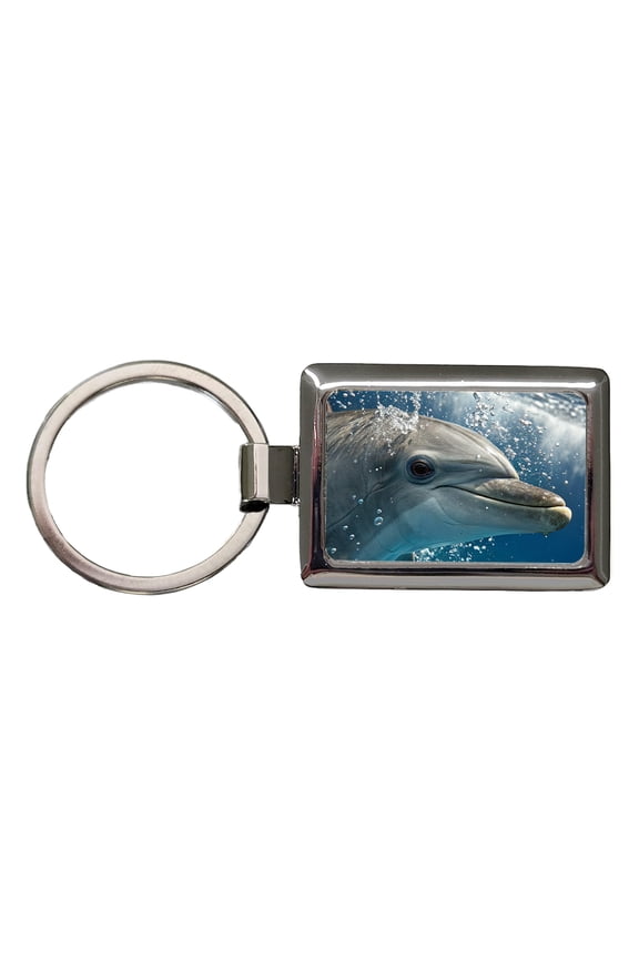 Dolphin Eyes Close Up Ocean Metal Rectangle Keychain