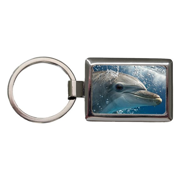 Dolphin Eyes Close Up Ocean Metal Rectangle Keychain