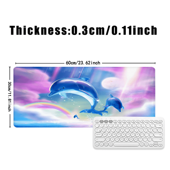 Dolphin Family Rainbow Sky Mouse Pad 23.62 x 11.82 inches Rubber Desk Mat for Office and Home Use