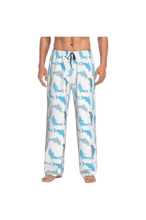 Dolphin Figures Underwater Ocean Men's Pajama Pants Soft Breathable Sleep Lounge Pants With Pockets, Elastic Waist Pjs Bottoms For Nightwear & Home Medium