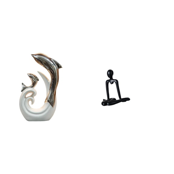 Dolphin Figurine Abstract Statue Ceramic Accent Modern Streamlined Shape for Bedroom Coffee Table Home Display