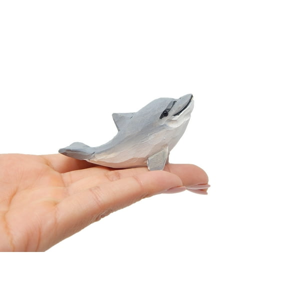 Dolphin Figurine Statue Miniature Common Bottlenose Gray Sea Animal Decoration Wood Sculpture
